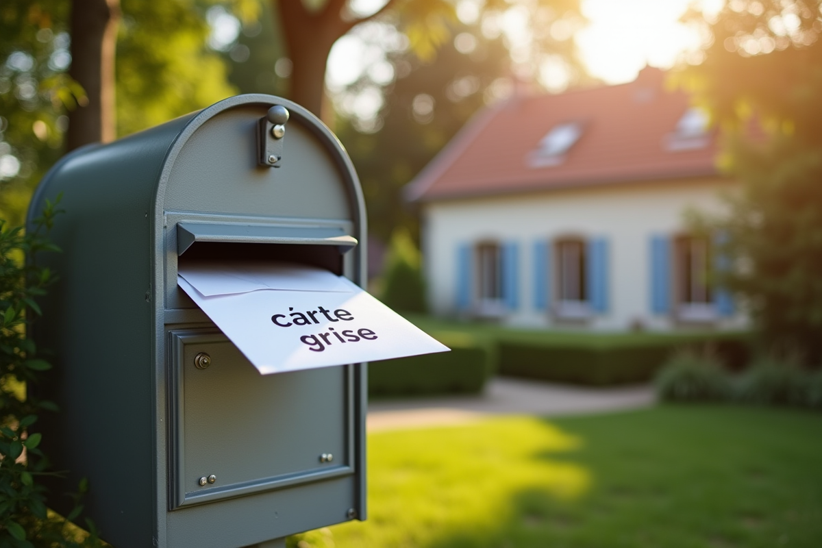 Boîte aux lettres avec une enveloppe carte grise en vue