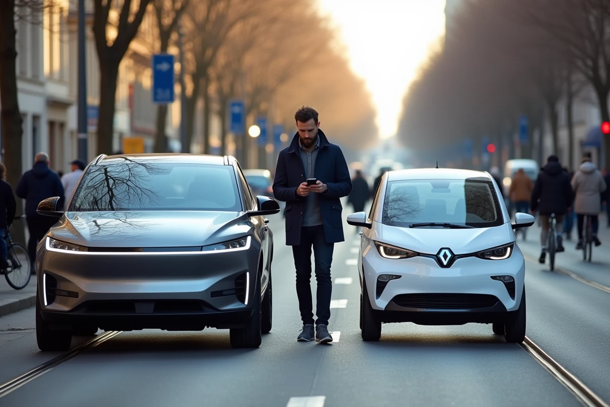 Comparaison de gabarits entre un SUV électrique et une citadine électrique stationnés côte à côte en ville