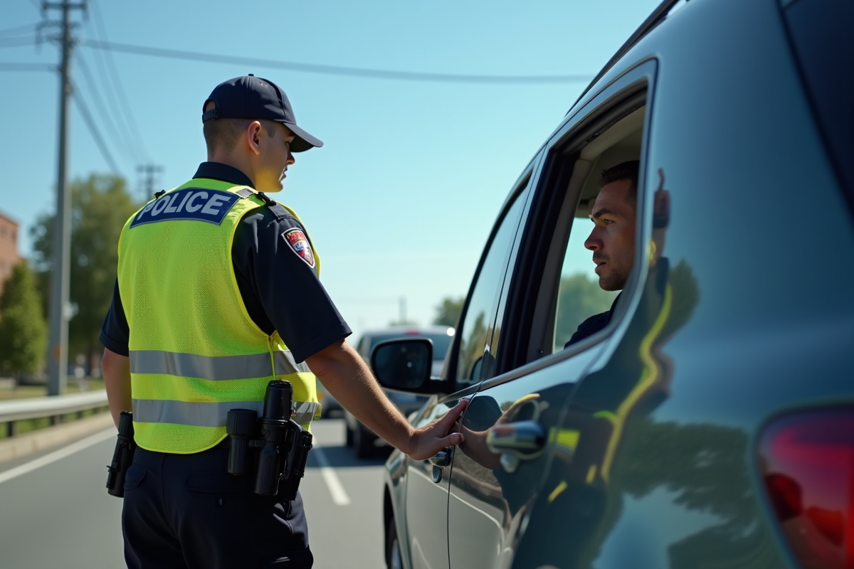 Agent de police en contrôle routier avec un conducteur en journée