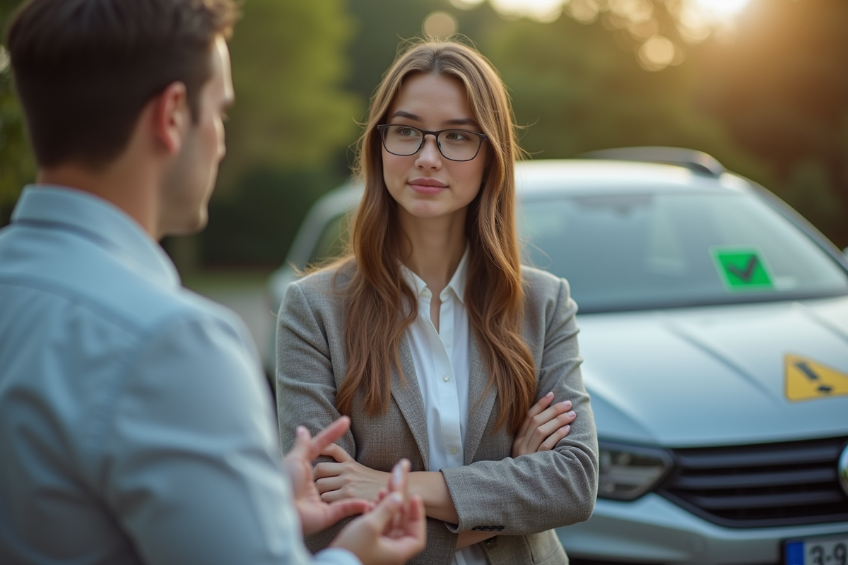 Jeune femme confiante parle à un agent d
