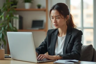 Femme en télétravail dans un bureau lumineux
