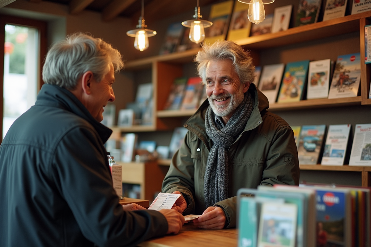 Homme échangeant une carte de transport dans un tabac français