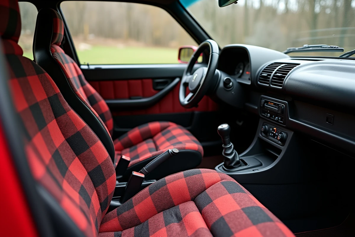 Comparaison intérieure entre le cockpit vintage de la Peugeot 205 GTI et l'habitacle numérique d'une GTI moderne 2026