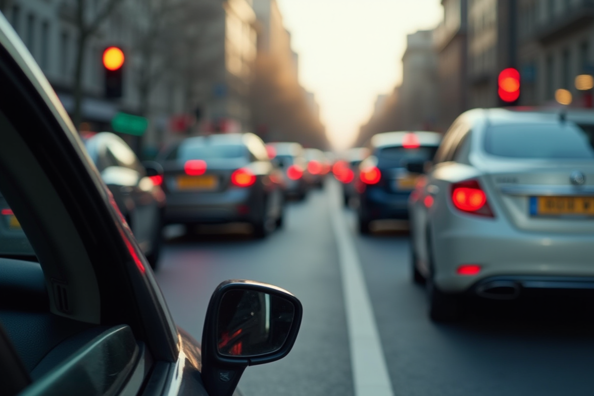 Voiture au feu rouge dans une intersection urbaine en journée
