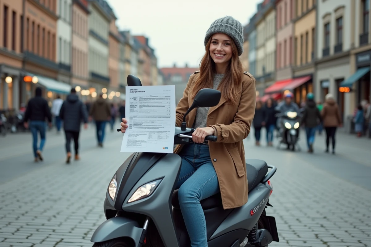 Jeune femme sur moto urbaine avec rapport de contrôle