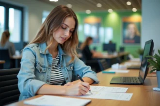 Jeune femme remplissant formulaire de permis de conduire
