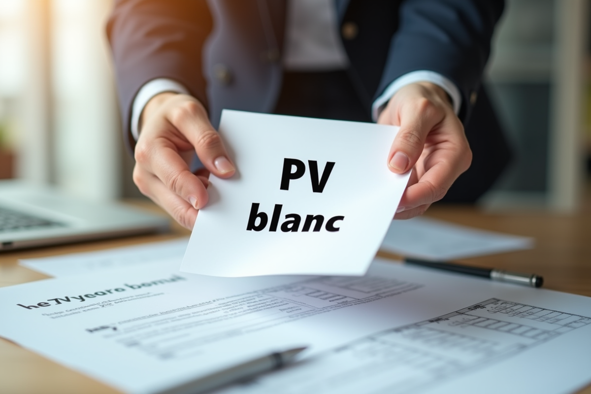 Mains passant un PV blanc dans un bureau lumineux