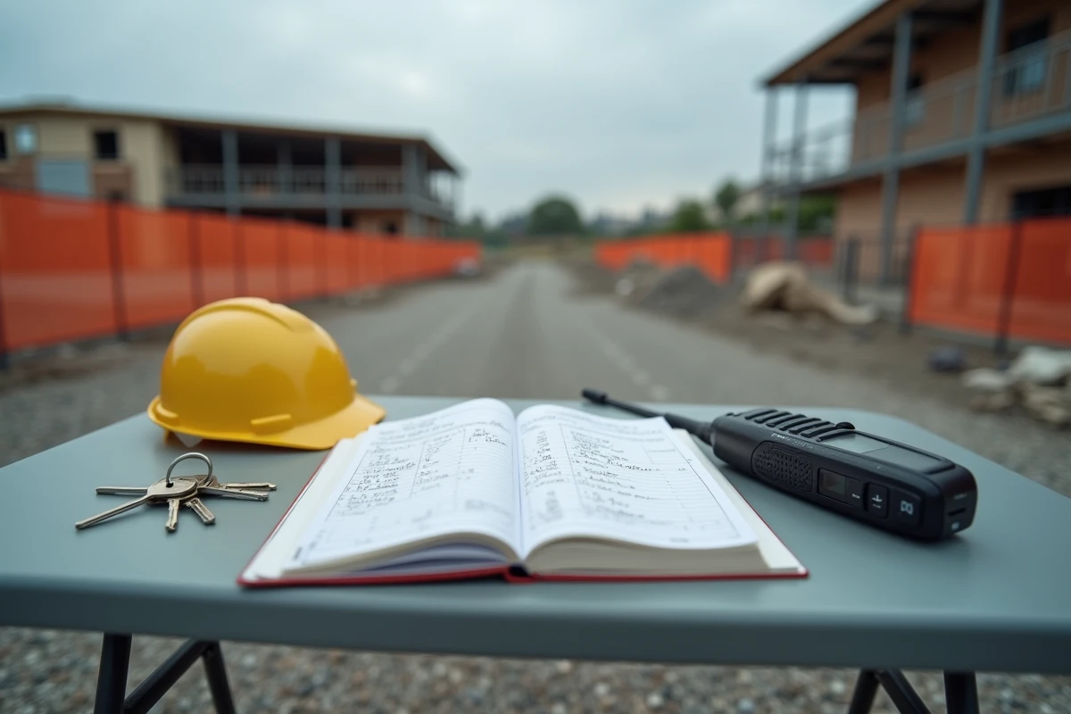 Registre de gardiennage et clés sur un chantier sinistré, suivi des rondes de sécurité après sinistre immobilier