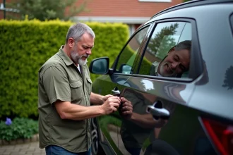 Homme appliquant un rénovateur plastique sur un SUV noir