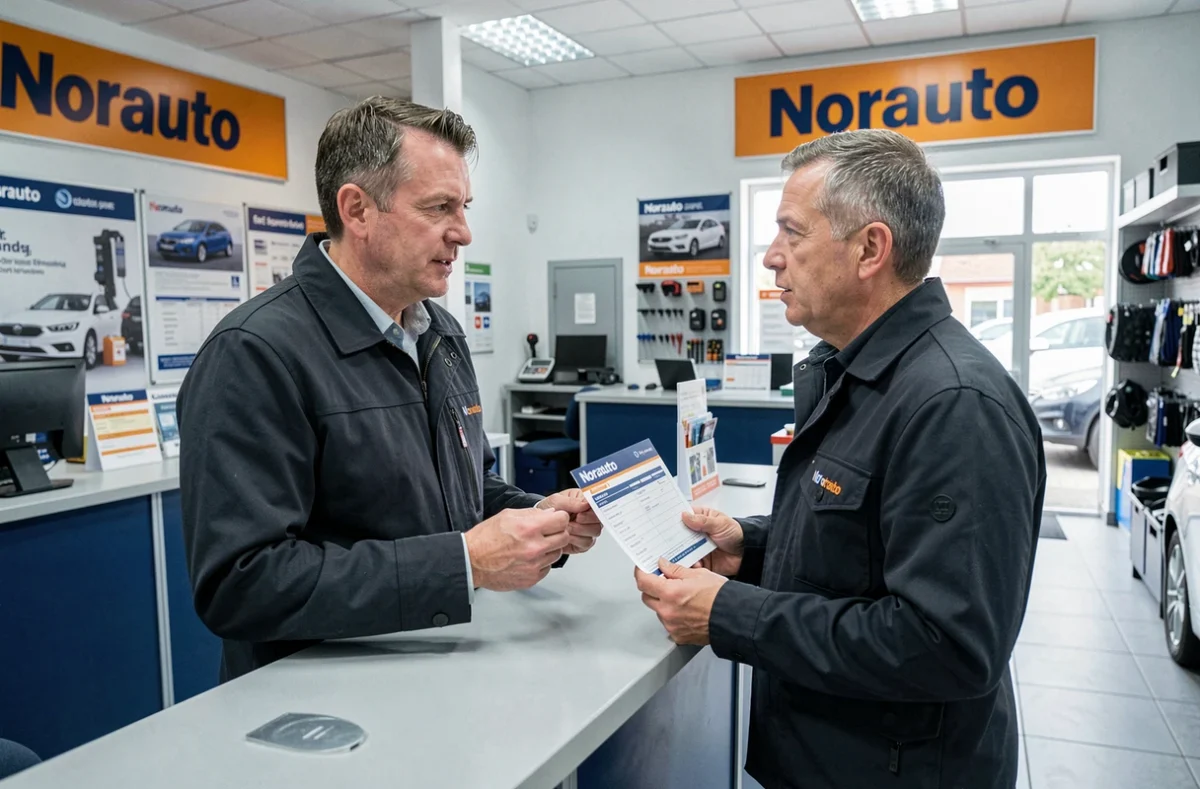 Client déposant sa demande de changement d'adresse carte grise dans un centre Norauto